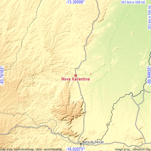 Topographic map of Nova Xavantina