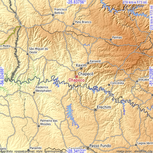 Topographic map of Chapecó