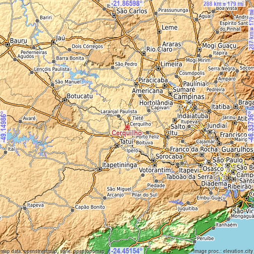 Topographic map of Cerquilho