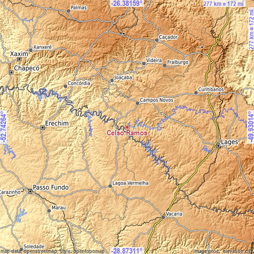 Topographic map of Celso Ramos