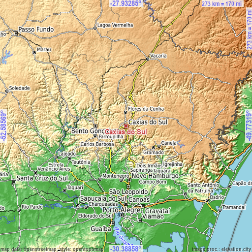 Topographic map of Caxias do Sul