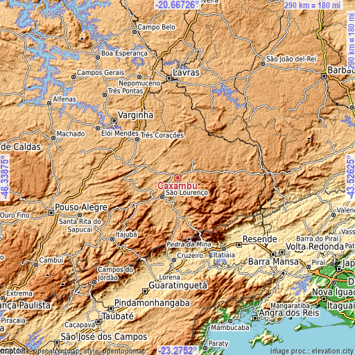 Topographic map of Caxambu