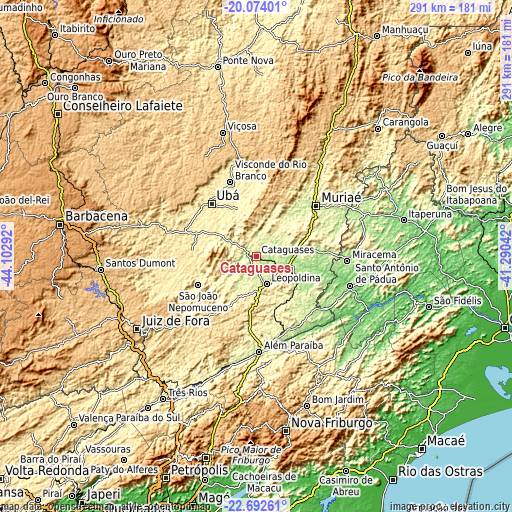 Topographic map of Cataguases