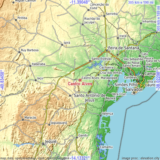 Topographic map of Castro Alves