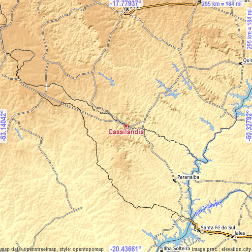 Topographic map of Cassilândia