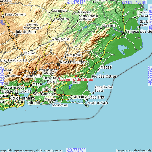 Topographic map of Casimiro de Abreu