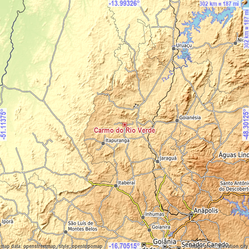 Topographic map of Carmo do Rio Verde
