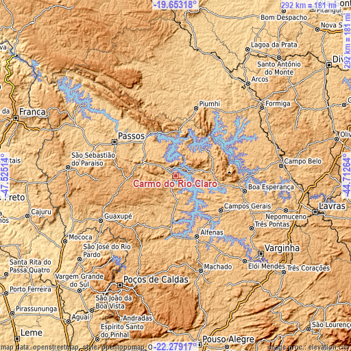 Topographic map of Carmo do Rio Claro