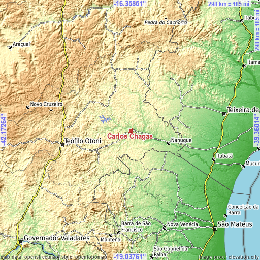Topographic map of Carlos Chagas