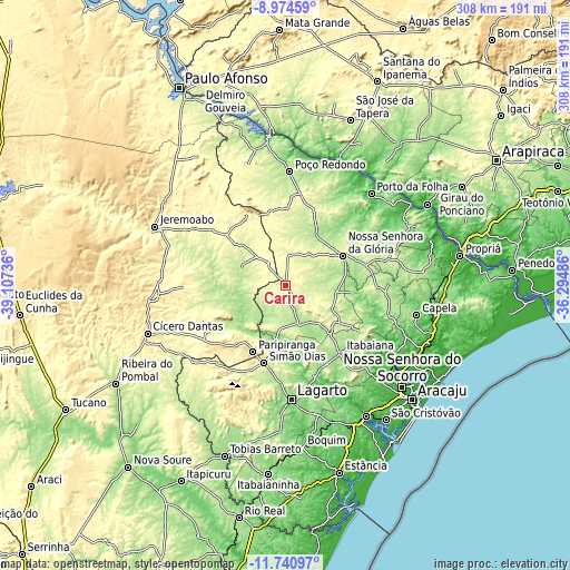 Topographic map of Carira