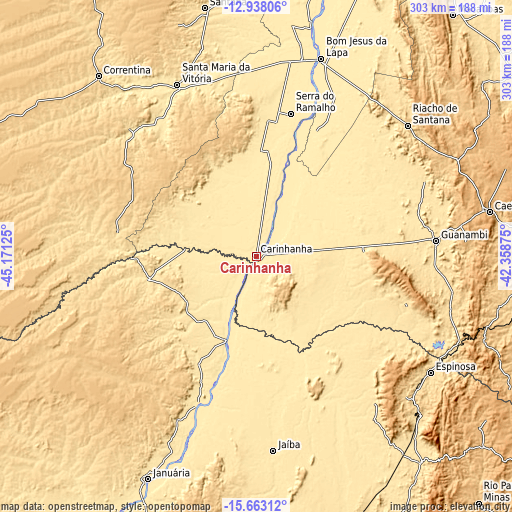 Topographic map of Carinhanha