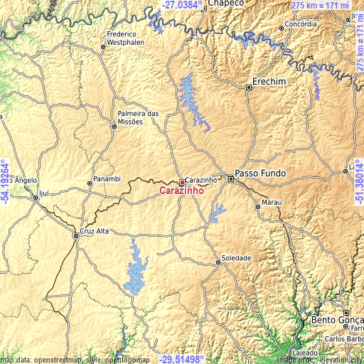 Topographic map of Carazinho
