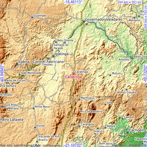 Topographic map of Caratinga