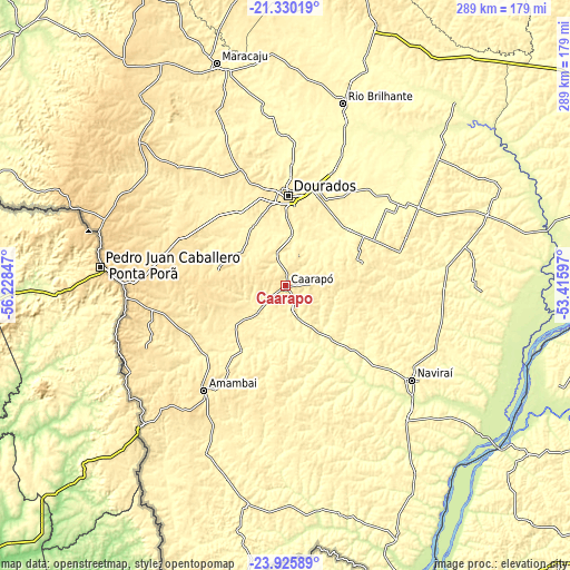Topographic map of Caarapó
