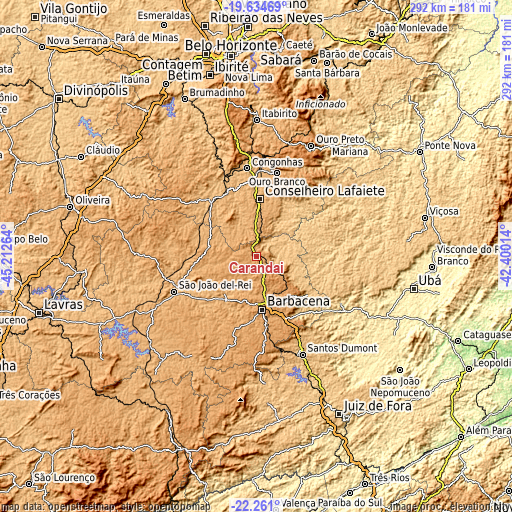 Topographic map of Carandaí
