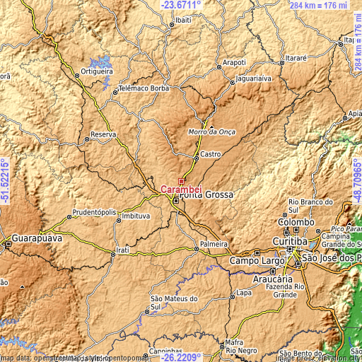 Topographic map of Carambeí