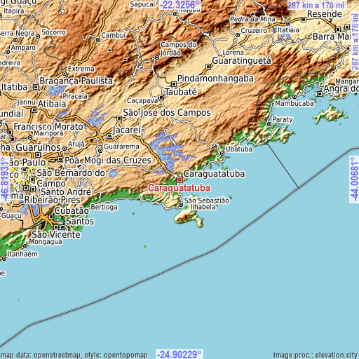 Topographic map of Caraguatatuba