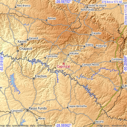 Topographic map of Capinzal