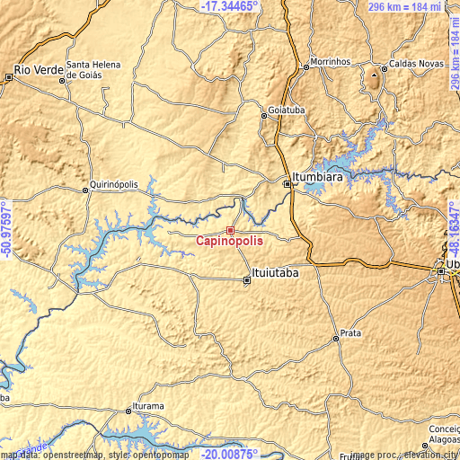 Topographic map of Capinópolis