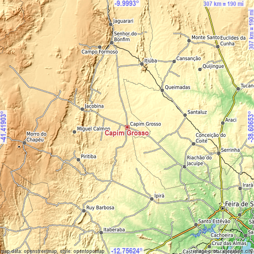 Topographic map of Capim Grosso