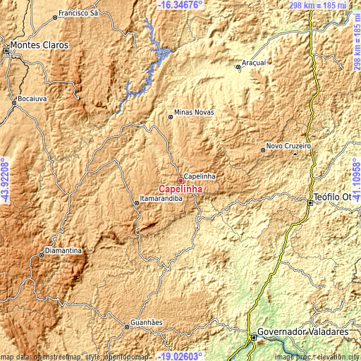 Topographic map of Capelinha