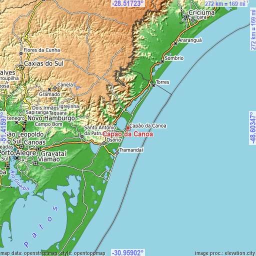 Topographic map of Capão da Canoa