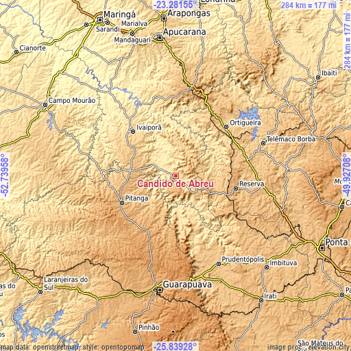 Topographic map of Cândido de Abreu