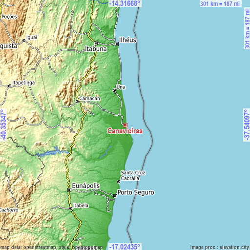 Topographic map of Canavieiras