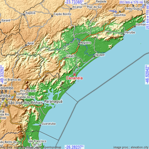 Topographic map of Cananéia