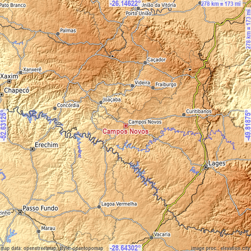 Topographic map of Campos Novos