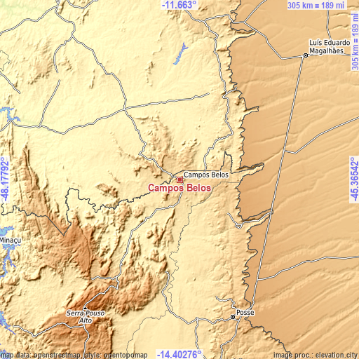 Topographic map of Campos Belos