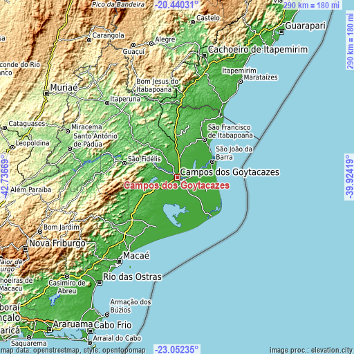 Topographic map of Campos dos Goytacazes