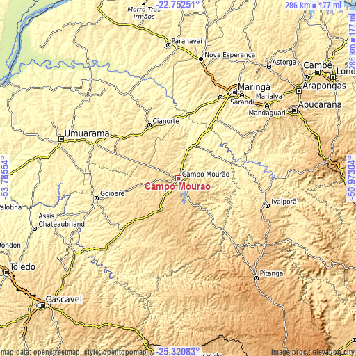 Topographic map of Campo Mourão