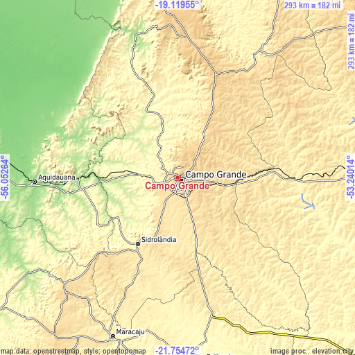 Topographic map of Campo Grande