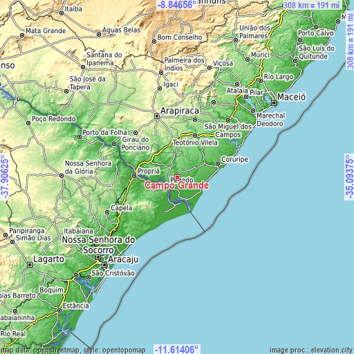 Topographic map of Campo Grande