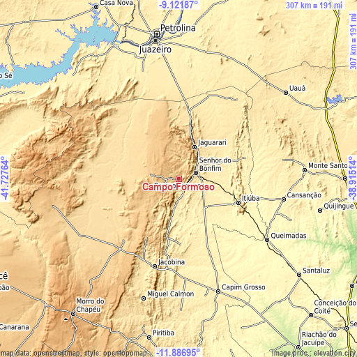 Topographic map of Campo Formoso