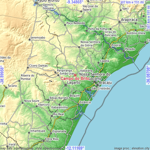 Topographic map of Campo do Brito