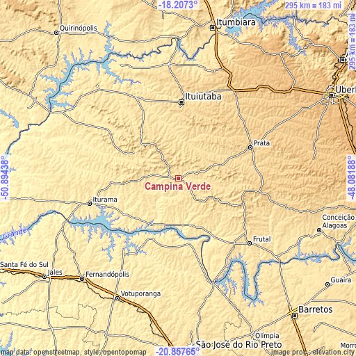 Topographic map of Campina Verde