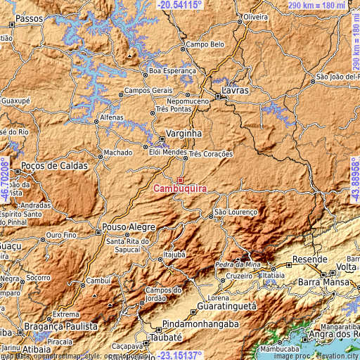 Topographic map of Cambuquira