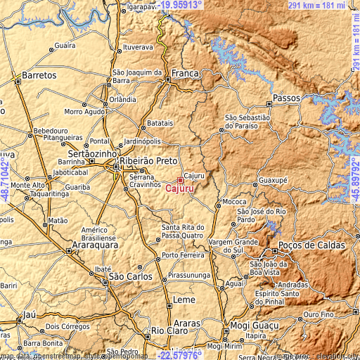 Topographic map of Cajuru