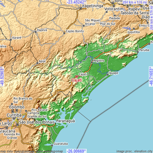 Topographic map of Cajati