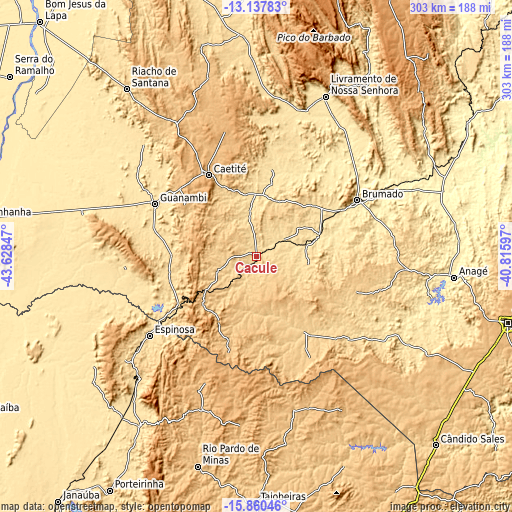 Topographic map of Caculé