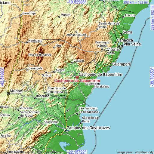 Topographic map of Cachoeiro de Itapemirim
