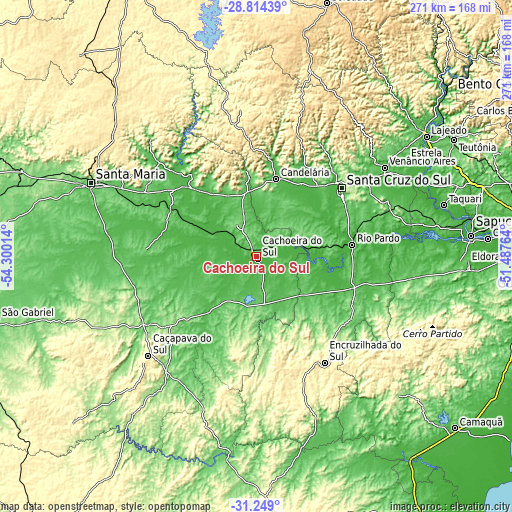 Topographic map of Cachoeira do Sul