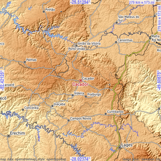 Topographic map of Caçador