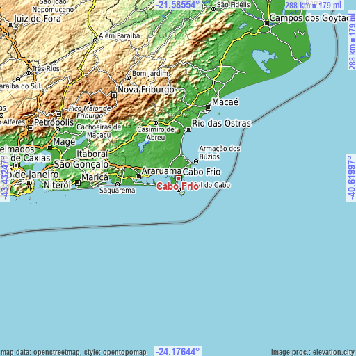 Topographic map of Cabo Frio