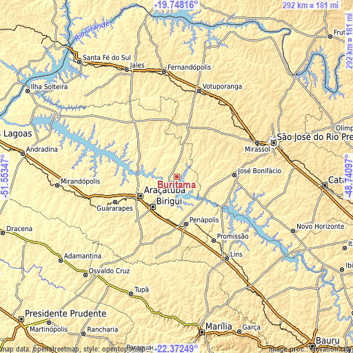 Topographic map of Buritama
