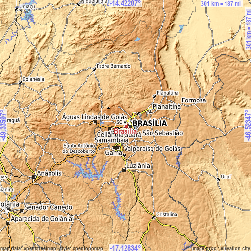 Topographic map of Brasília