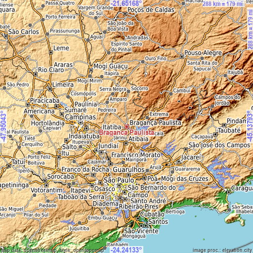 Topographic map of Bragança Paulista