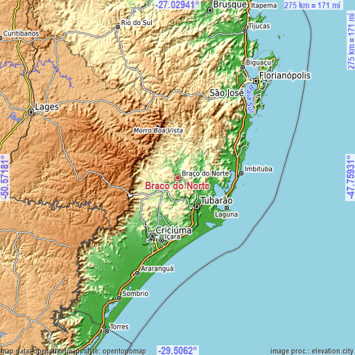 Topographic map of Braço do Norte